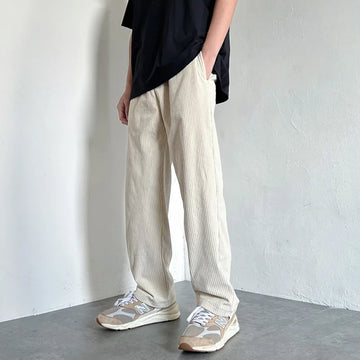 Riolio 4 Colors Drawstring Corduroy Pants Men Fashion Cotton Casual Pants Men Streetwear Hip Hop Loose Straight Pants Mens Trousers